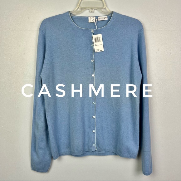 French Blue 100% Cashmere NWT Cardigan Sweater Size Large by TSE - Picture 12 of 12